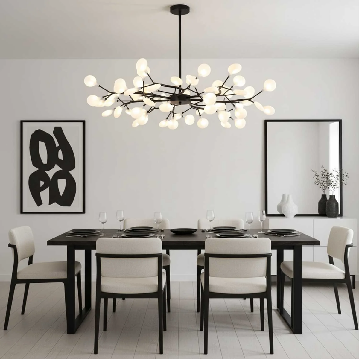 Firefly LED Chandelier G4 LED 3000K Black/White Dining Table Lighting Modern Design Ceiling Lamp Large Space | Sansoti