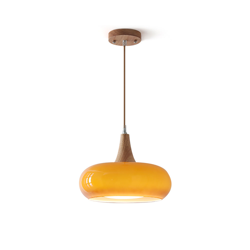Glas-Hängeleuchte mit Holzrahmen – Elegant & Stimmungsvolles Licht – Perfekt für Esszimmer, Wohnzimmer, Schlafzimmer und Büro | Sansoti
