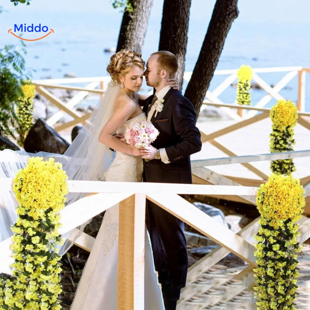 Künstliche Orchideen-Hängepflanze mit hängenden Blüten für Wanddekoration, Innenräume und Hochzeiten | Sansoti