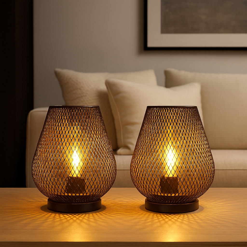 Wireless Metal Table Lamp with Warm LED Light and Graceful Pattern – Ambient Light for Indoor & Outdoor | Sansoti
