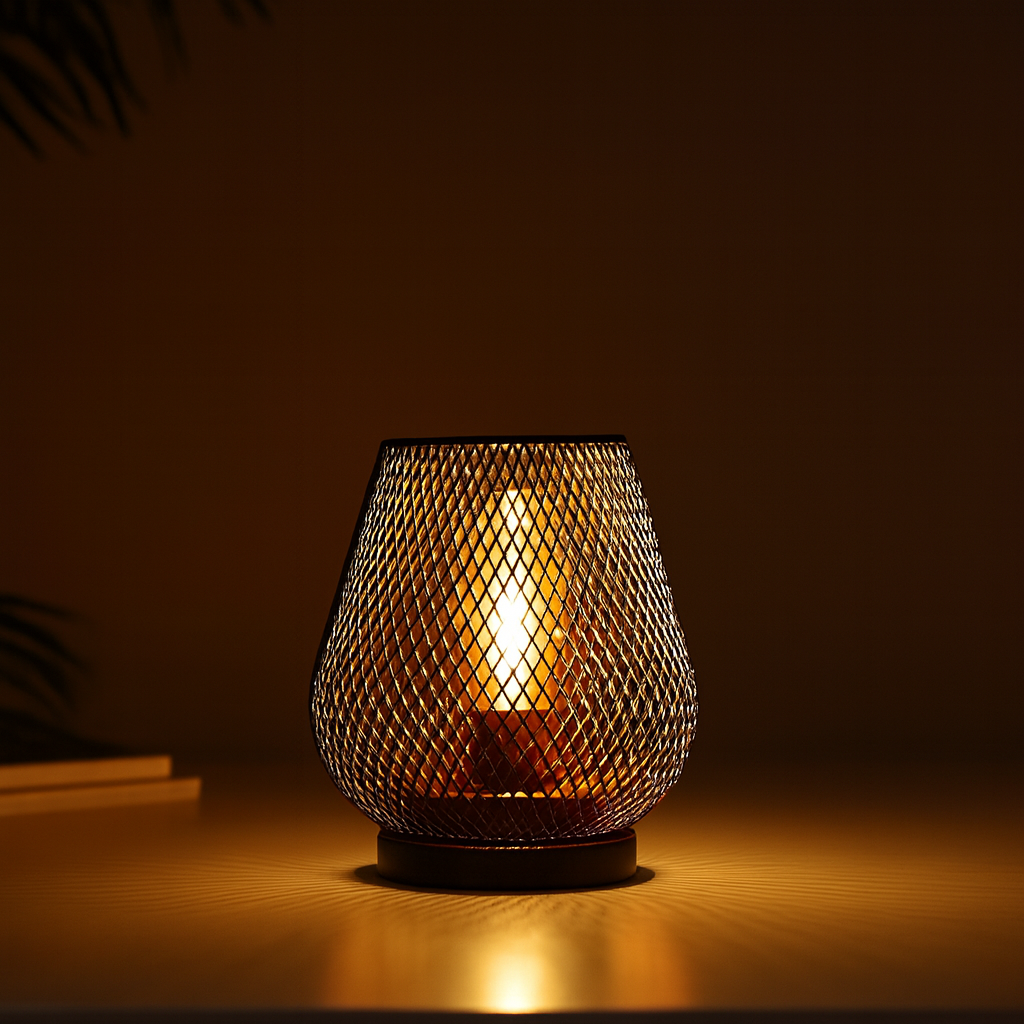 Wireless Metal Table Lamp with Warm LED Light and Graceful Pattern – Ambient Light for Indoor & Outdoor | Sansoti