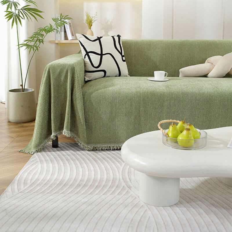 Chenille Throw with Herringbone Pattern and Tassels – Soft Sofa Blanket 180x130cm – Decorative Home Throw for Sofa | Sansoti