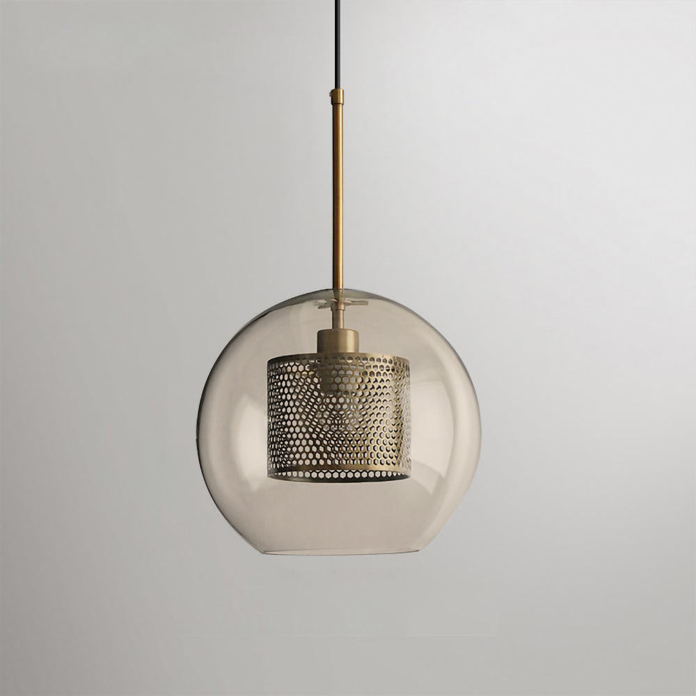 Glas-Hängelampe mit Metall-Gitterschirm Transparent Bernstein Schwarz Gold 20-30cm Skandinavisches Design Esszimmer Küche | Sansoti