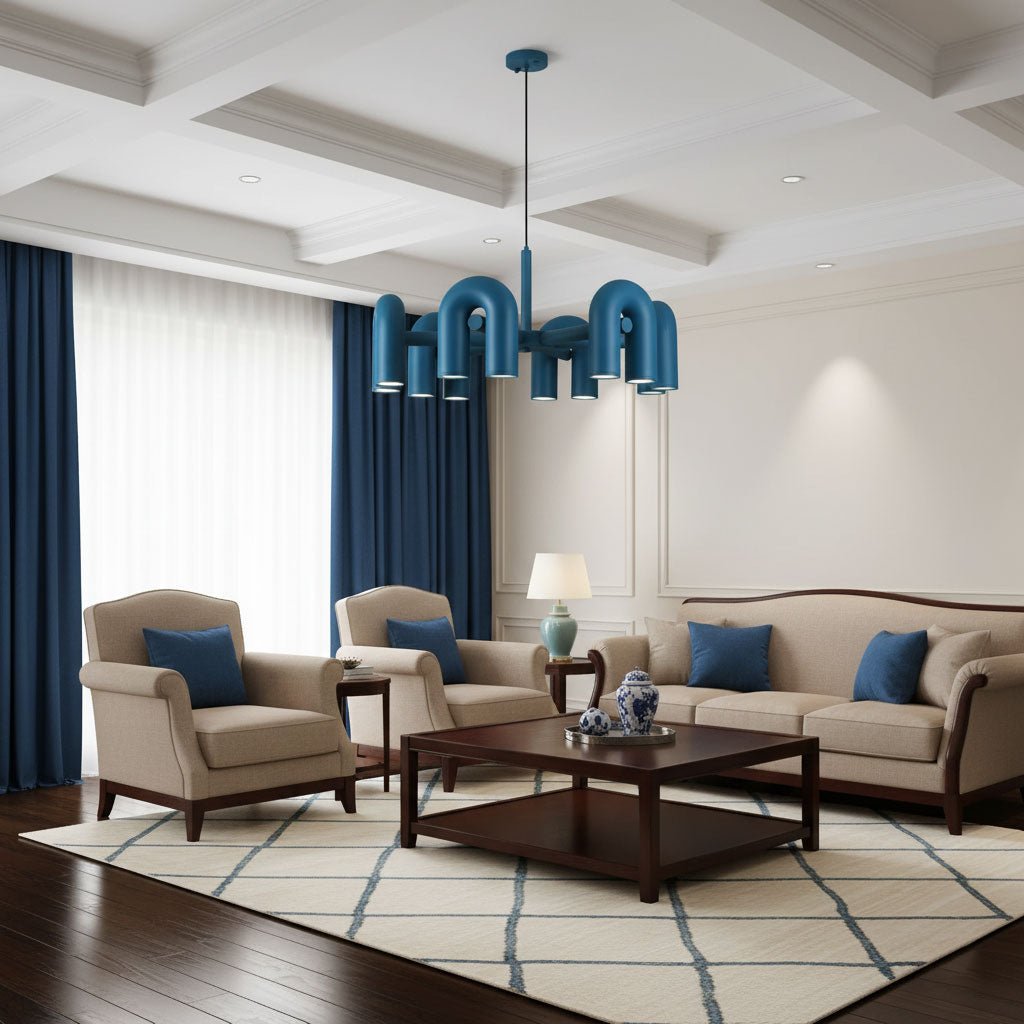 Modular Chandelier with U-Shaped Arms – Adjustable Design – Black, Gray, Orange or Blue – 3, 4, 6 or 8 Lights – Modern Statement Piece | Sansoti