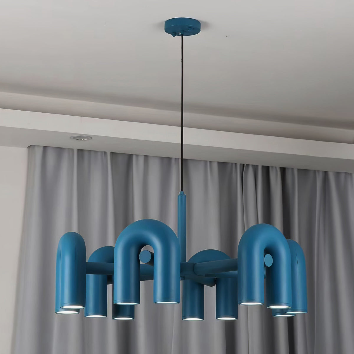 Modular Chandelier with U-Shaped Arms – Adjustable Design – Black, Gray, Orange or Blue – 3, 4, 6 or 8 Lights – Modern Statement Piece | Sansoti