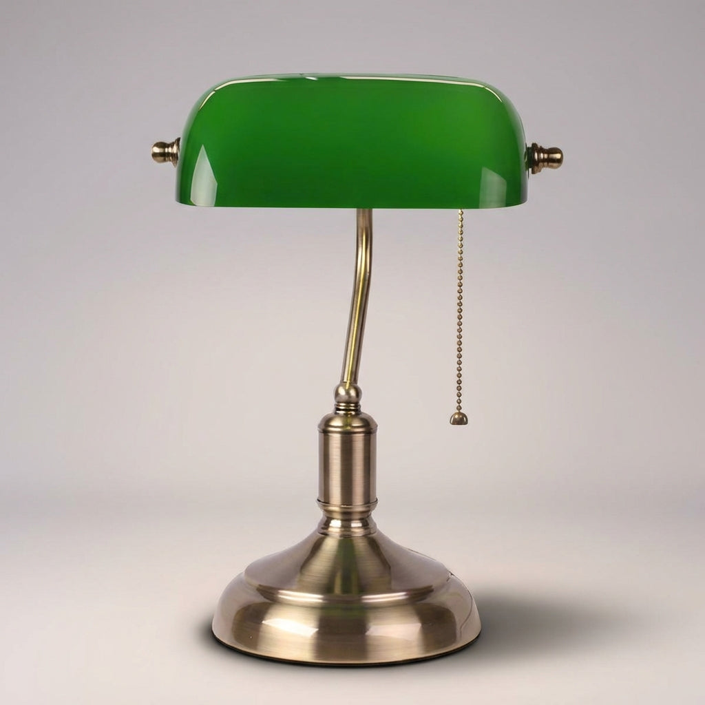 Lampe de banquier avec abat-jour en verre et pied en métal Lampe de table vintage Lampe de lecture Lampe de bureau antique Lumière chaude | Sansoti