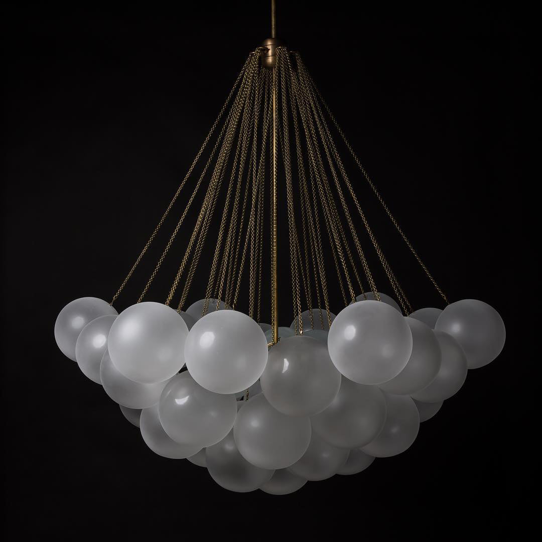 Lámpara colgante de bolas de vidrio, 19-37 bolas, metal dorado, para comedor y salón | Sansoti