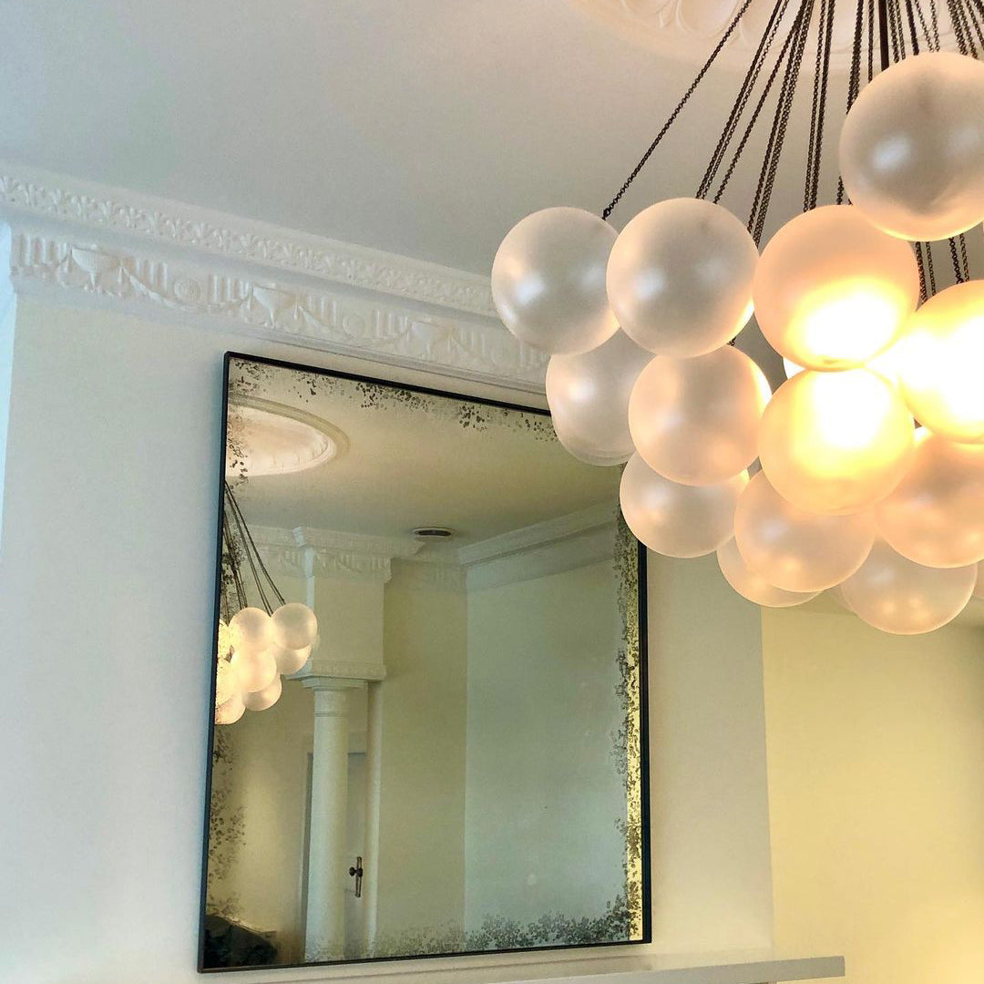 Lámpara colgante de bolas de vidrio, 19-37 bolas, metal dorado, para comedor y salón | Sansoti