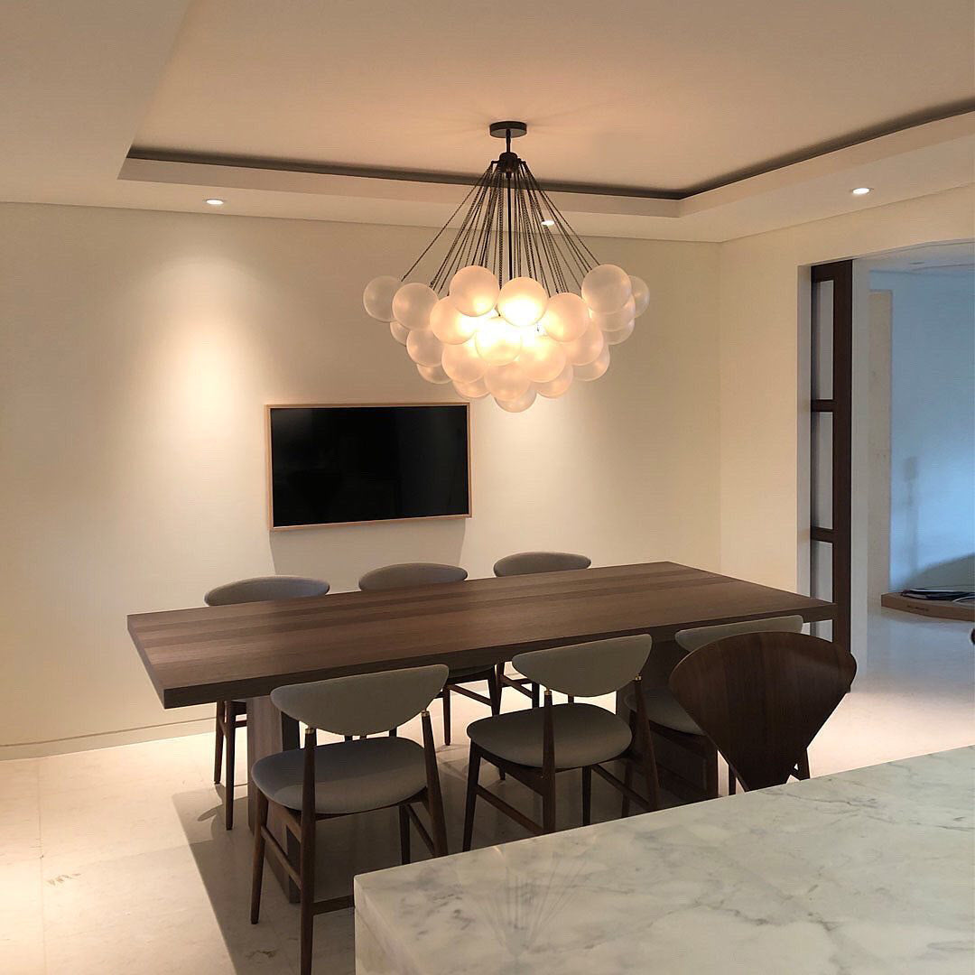 Lámpara colgante de bolas de vidrio, 19-37 bolas, metal dorado, para comedor y salón | Sansoti