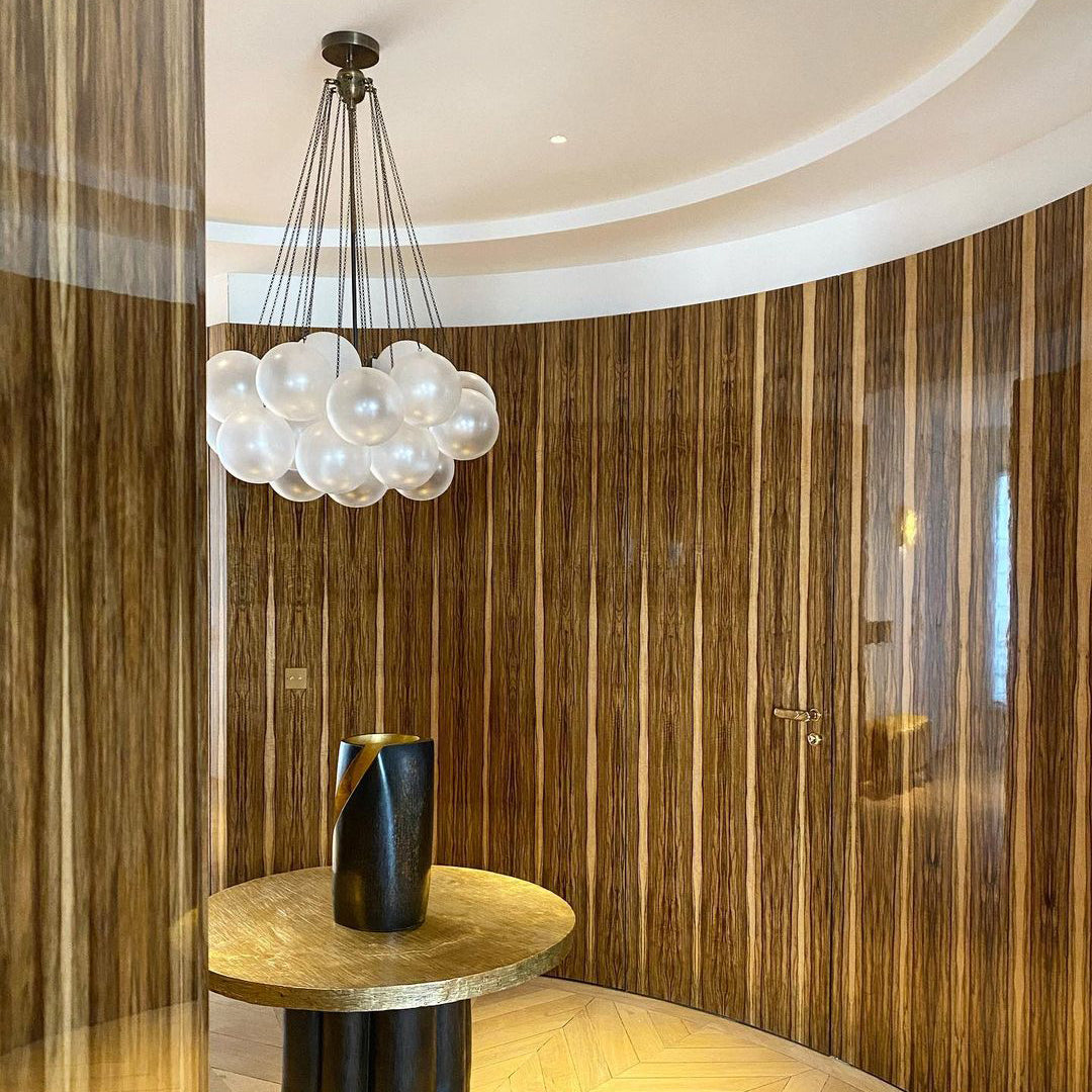 Lámpara colgante de bolas de vidrio, 19-37 bolas, metal dorado, para comedor y salón | Sansoti