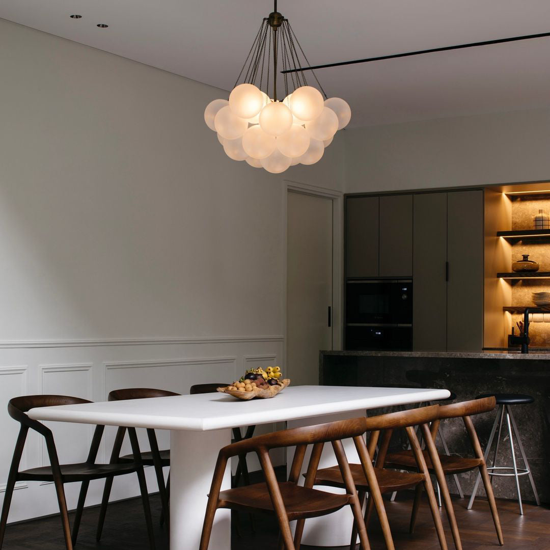 Lámpara colgante de bolas de vidrio, 19-37 bolas, metal dorado, para comedor y salón | Sansoti