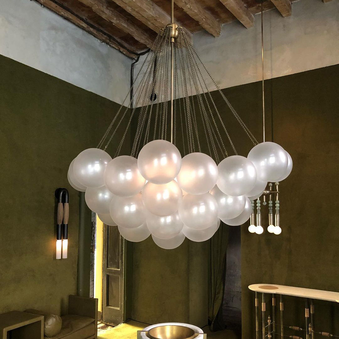 Lámpara colgante de bolas de vidrio, 19-37 bolas, metal dorado, para comedor y salón | Sansoti