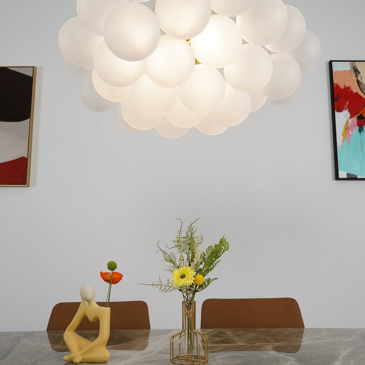 Lámpara colgante de bolas de vidrio, 19-37 bolas, metal dorado, para comedor y salón | Sansoti