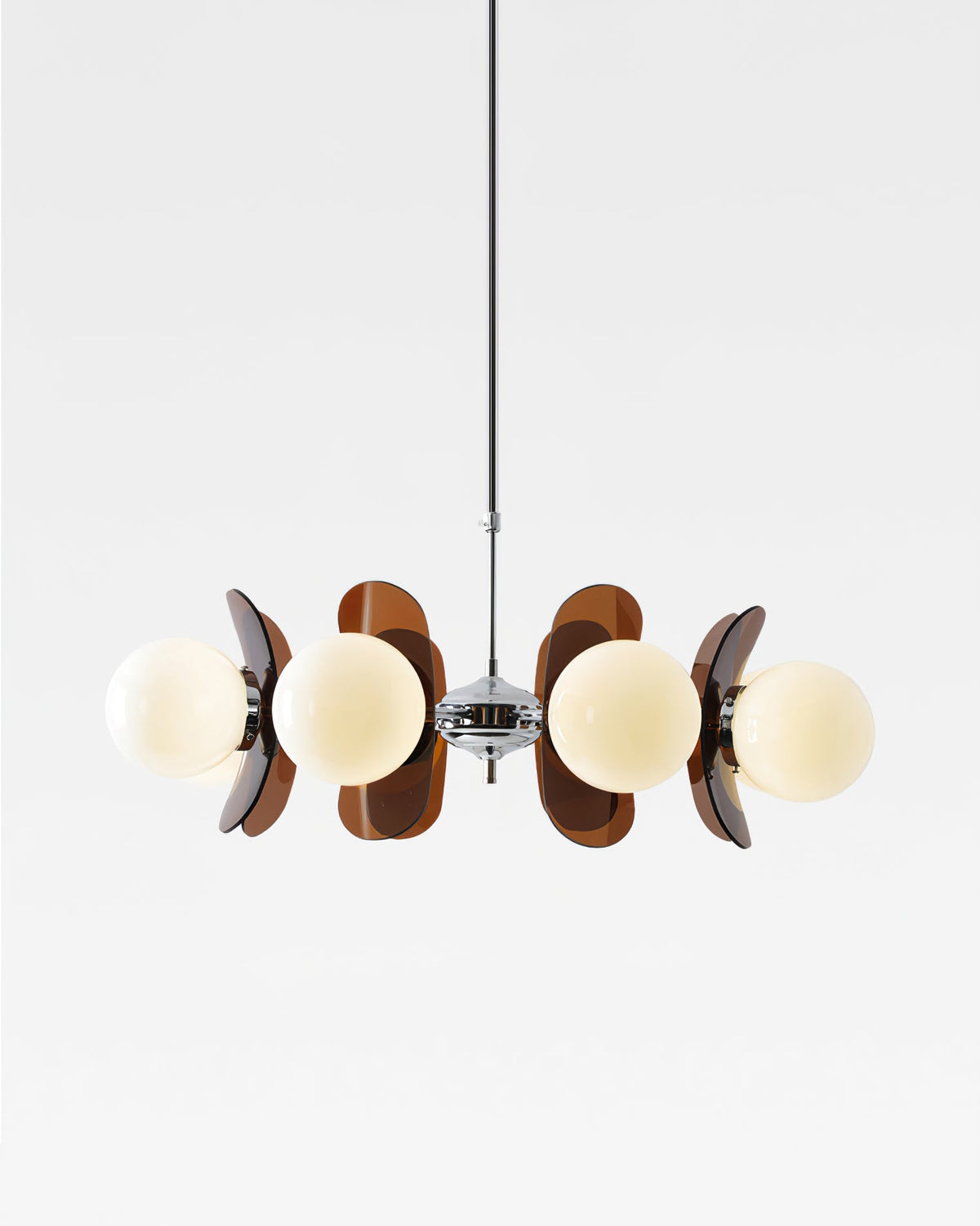 Moderner Sputnik-Kronleuchter mit farbigen Acrylelementen und weißen Glaskugeln – Design-Hängeleuchte mit mehreren Lichtpunkten | Sansoti
