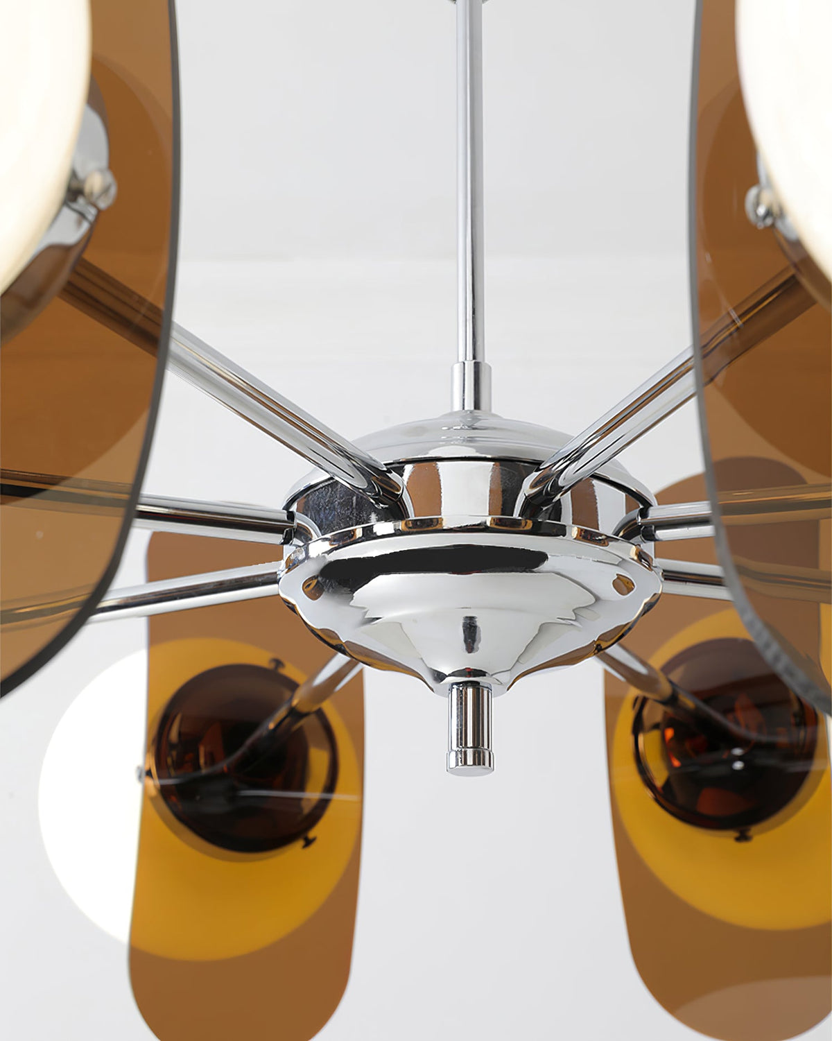 Moderner Sputnik-Kronleuchter mit farbigen Acrylelementen und weißen Glaskugeln – Design-Hängeleuchte mit mehreren Lichtpunkten | Sansoti