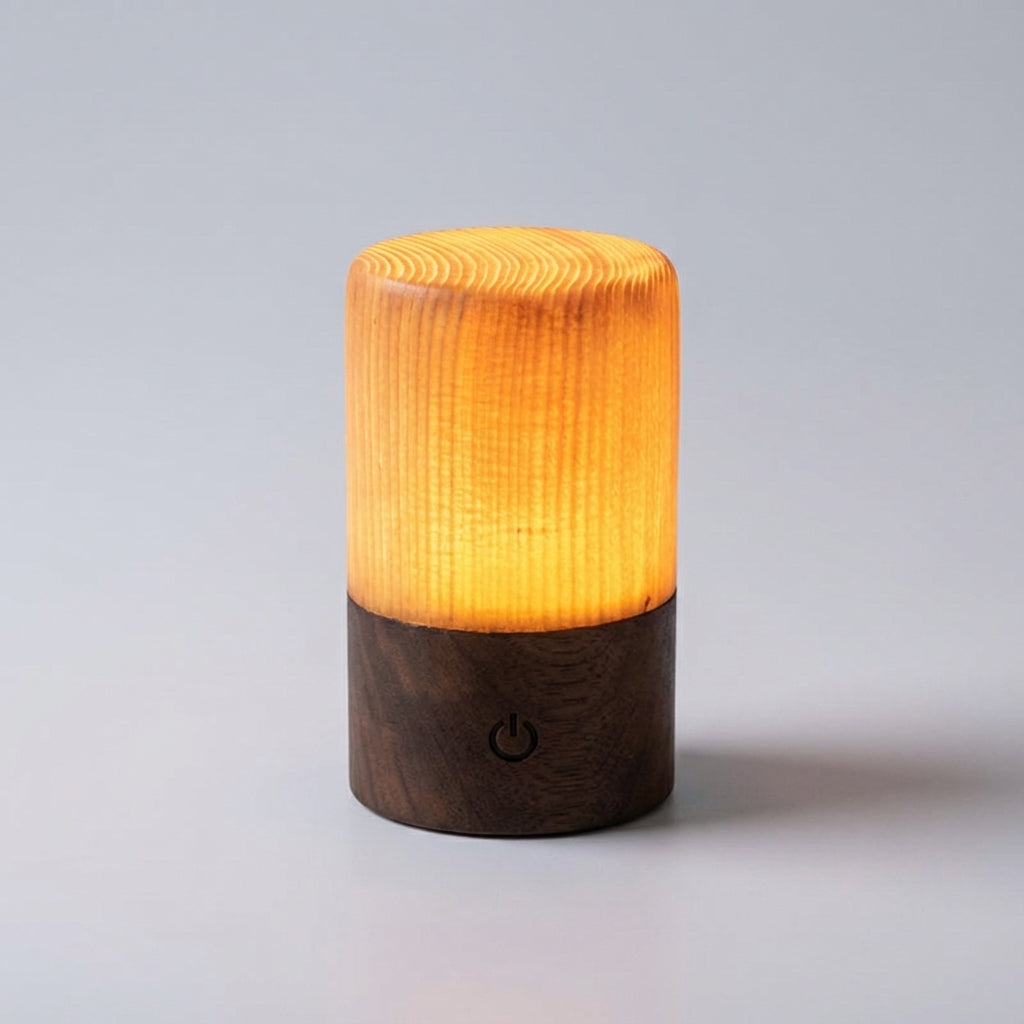 Table Lamp Wood Look Cylinder LED Rechargeable Touch Dimmable Wireless Nightstand Lamp Desk Lamp Ambient Lighting Natural | Sansoti
