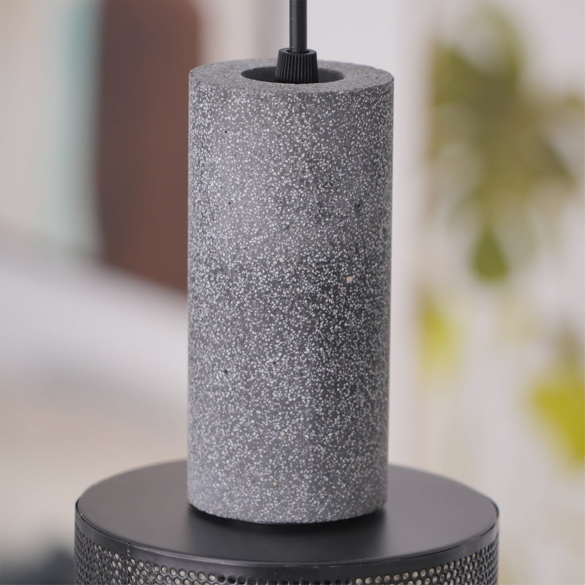 Lámpara colgante de hormigón, industrial, cilíndrica, de metal, negra y gris, E27 | Sansoti