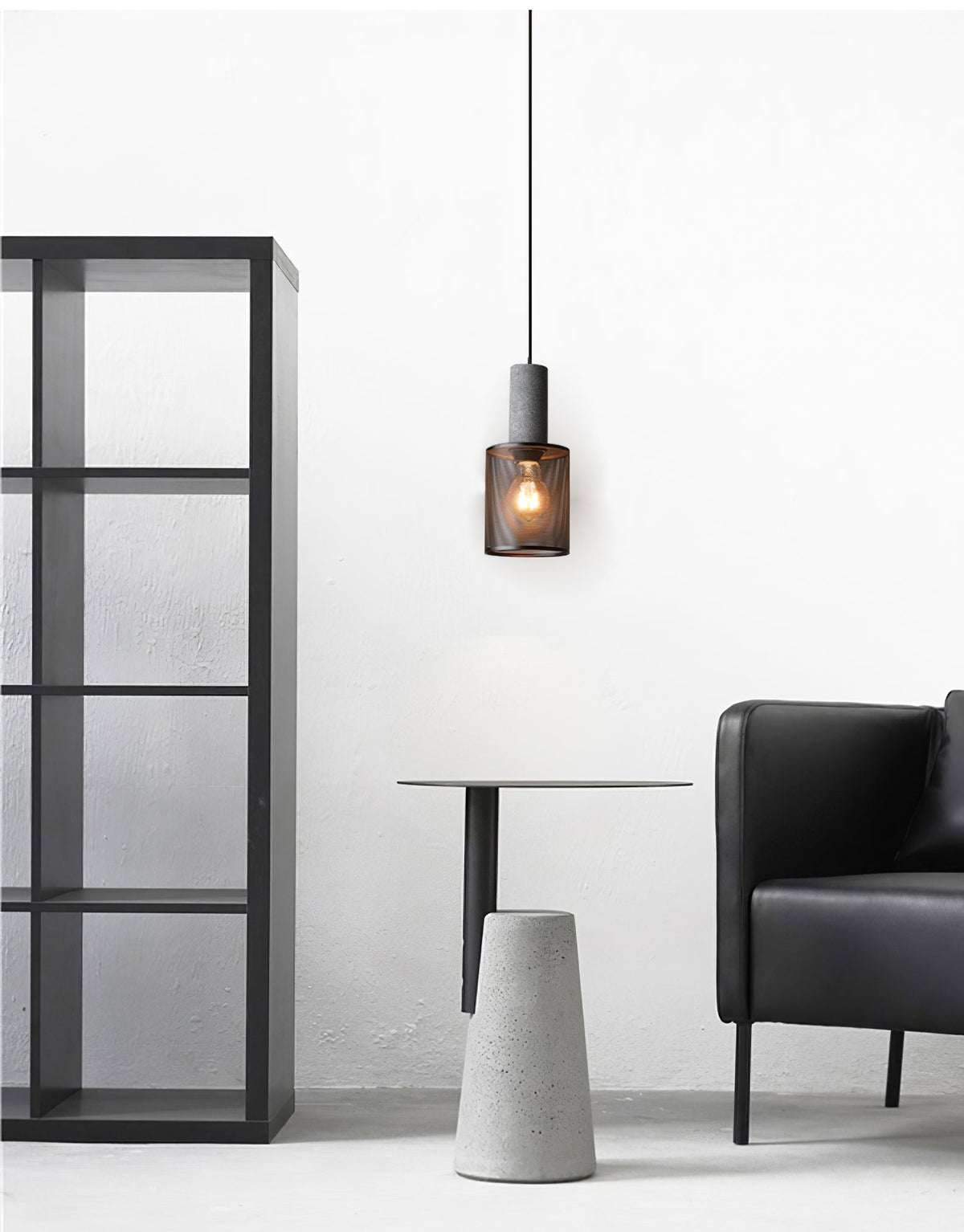 Lámpara colgante de hormigón, industrial, cilíndrica, de metal, negra y gris, E27 | Sansoti