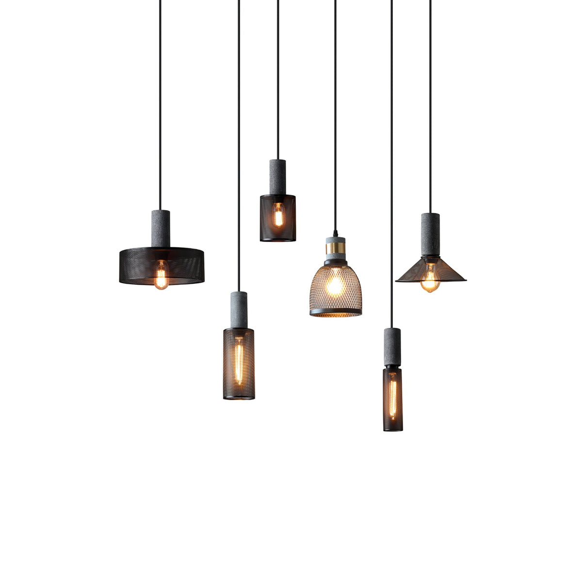 Lámpara colgante de hormigón, industrial, cilíndrica, de metal, negra y gris, E27 | Sansoti
