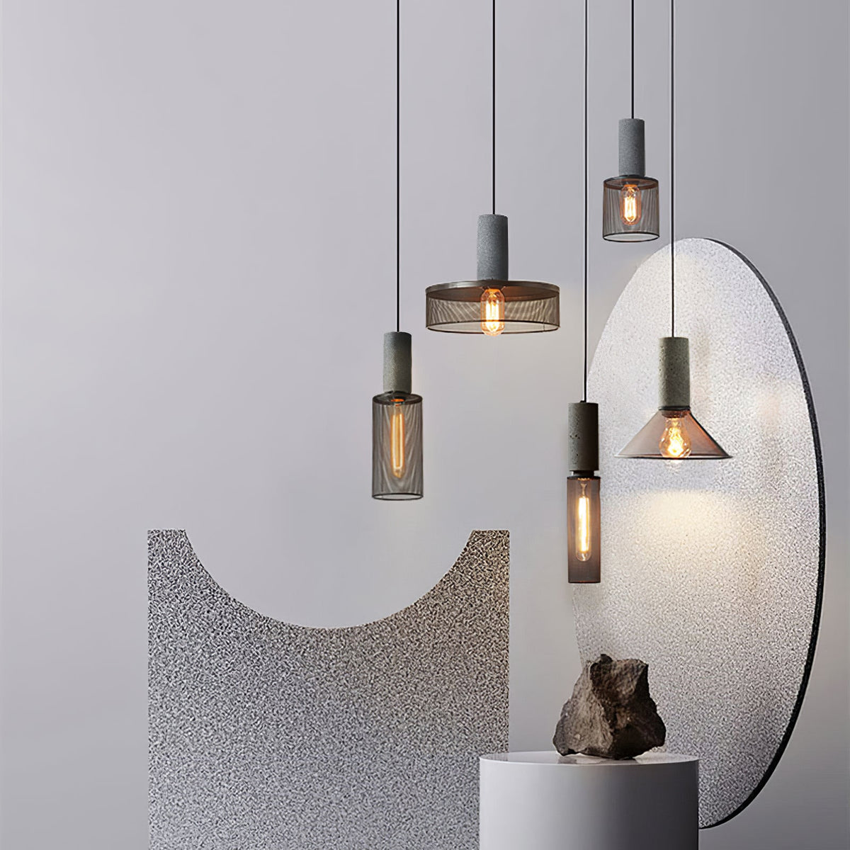 Lámpara colgante de hormigón, industrial, cilíndrica, de metal, negra y gris, E27 | Sansoti