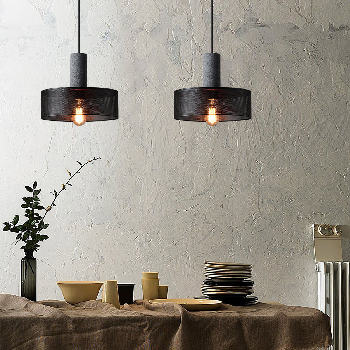 Lámpara colgante de hormigón, industrial, cilíndrica, de metal, negra y gris, E27 | Sansoti