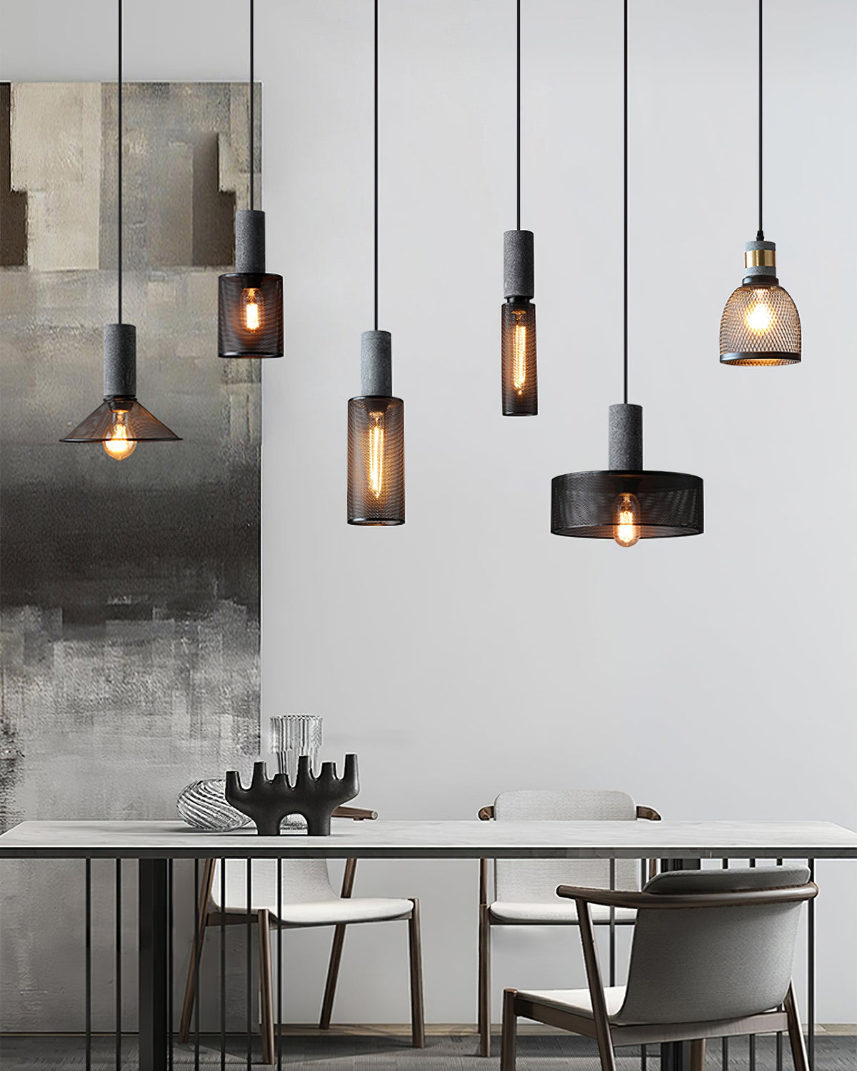 Lámpara colgante de hormigón, industrial, cilíndrica, de metal, negra y gris, E27 | Sansoti