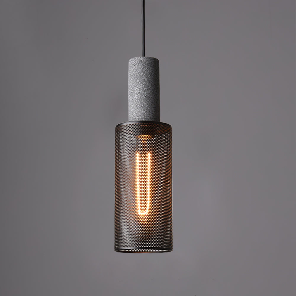Lámpara colgante de hormigón, industrial, cilíndrica, de metal, negra y gris, E27 | Sansoti