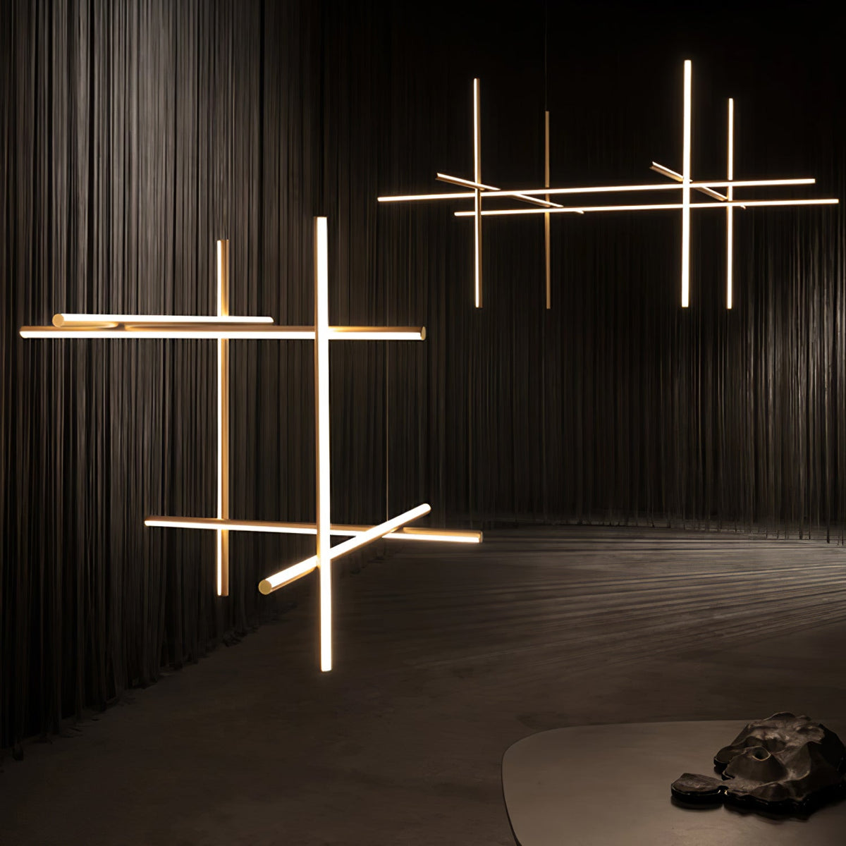 Lustre Gridline LED aluminium or noir salon salle à manger 3000K 4000K 6000K luminaire modulaire linéaire plafonnier | Sansoti