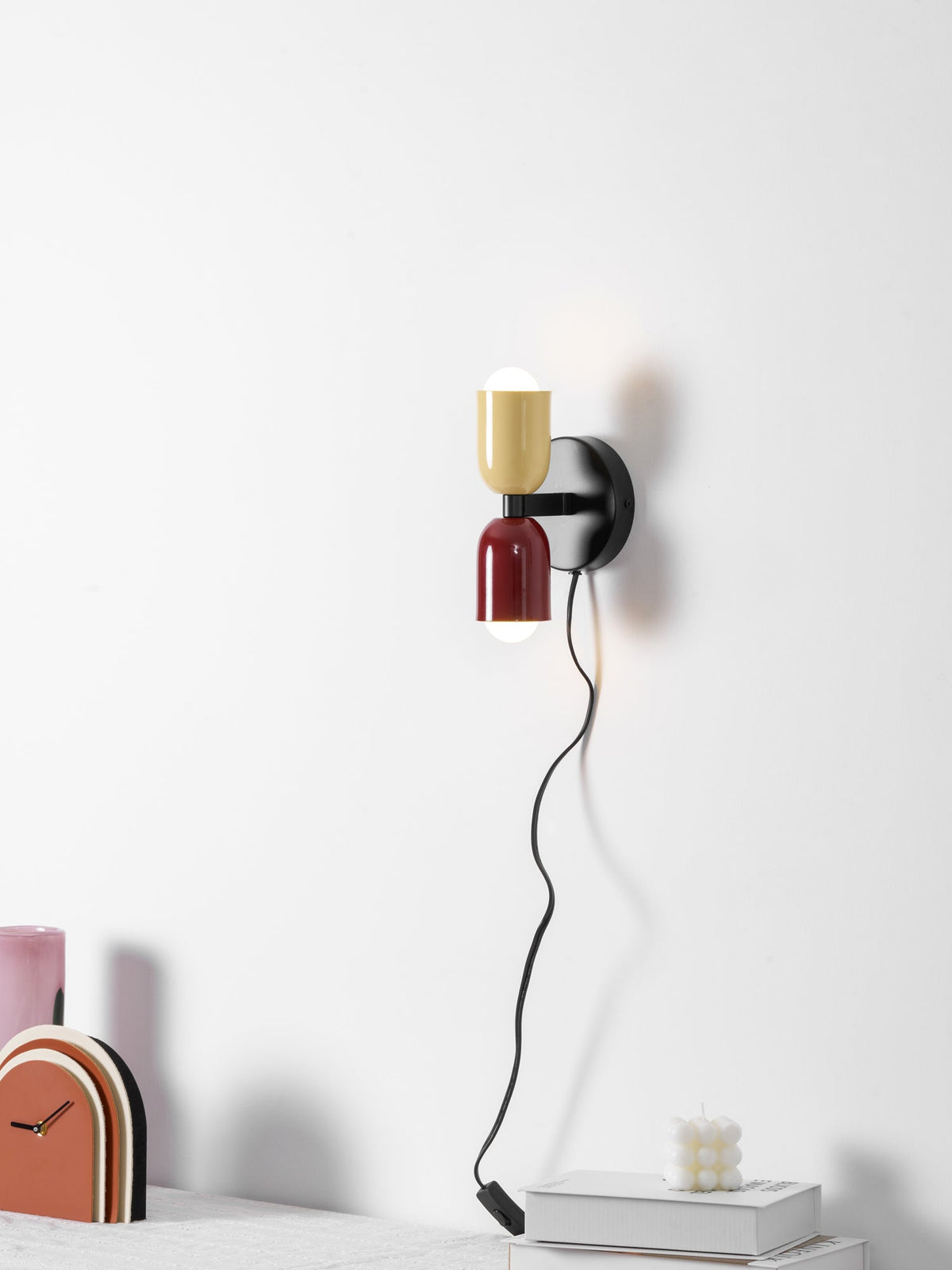 Double Wall Light with Plug Upward and Downward Light Direction Metal Fixture Colored Shade E26 / E27 Socket | Sansoti