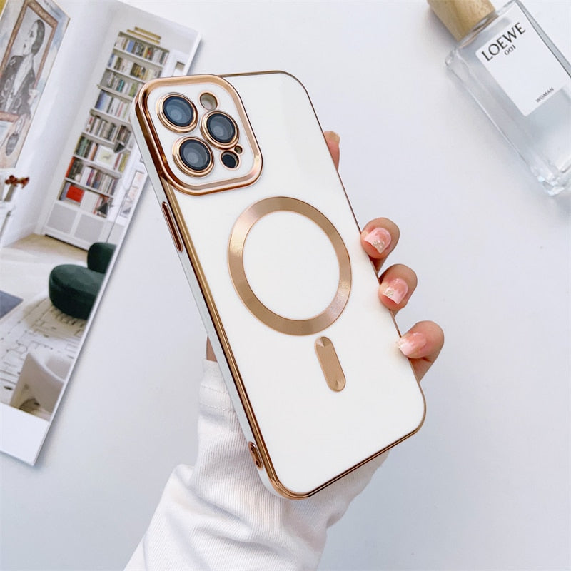 iPhone Case with Camera Lens Protection and Magnetic Charging Ring Silicone Protective Case for iPhone 14 15 16 17 | Sansoti