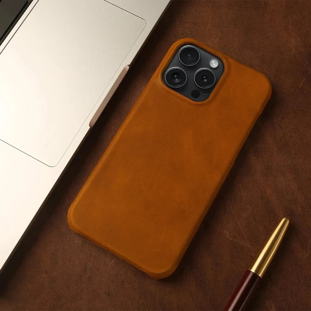 Lederhülle für iPhone, MagSafe-kompatibel, Vintage-Crazy-Horse-Leder, kabelloses Laden, Schutz für die Serien 13, 14, 15, 16 und 17 | Sansoti