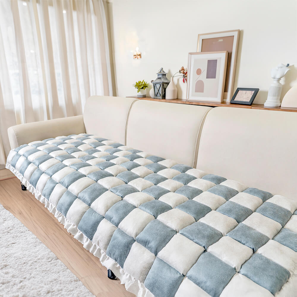 Plush Pet Dog Blanket Square Checked Deep Sleep Mat Sofa Protector Throw Cream-Colored Dog Cat | Sansoti