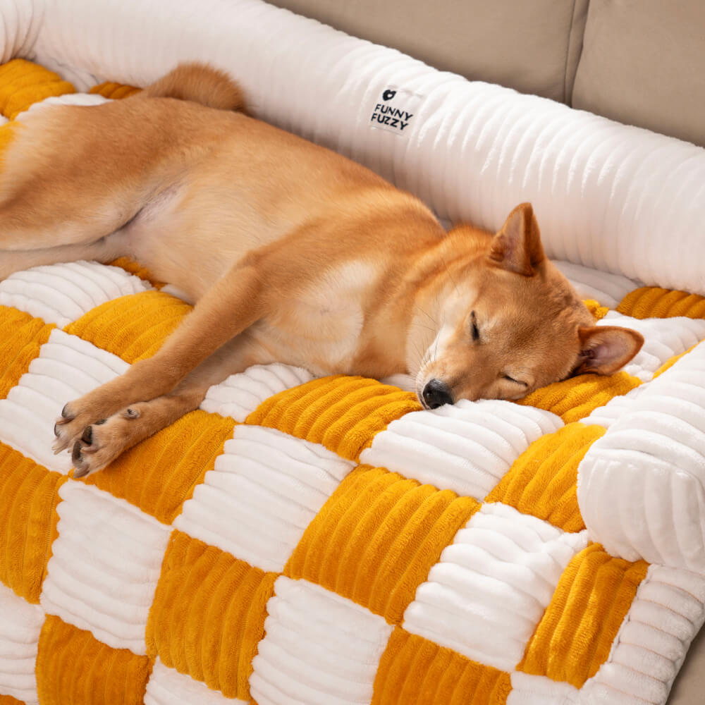 Plaid square dog cushion protective cover for sofa, furniture, and pets 61×70 cm Cream Beige Brown Coffee Gray | Sansoti