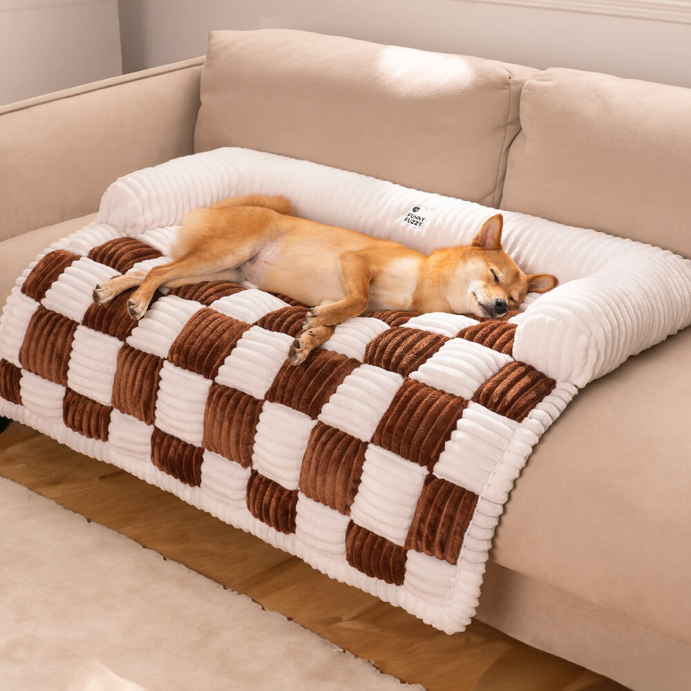 Plaid square dog cushion protective cover for sofa, furniture, and pets 61×70 cm Cream Beige Brown Coffee Gray | Sansoti
