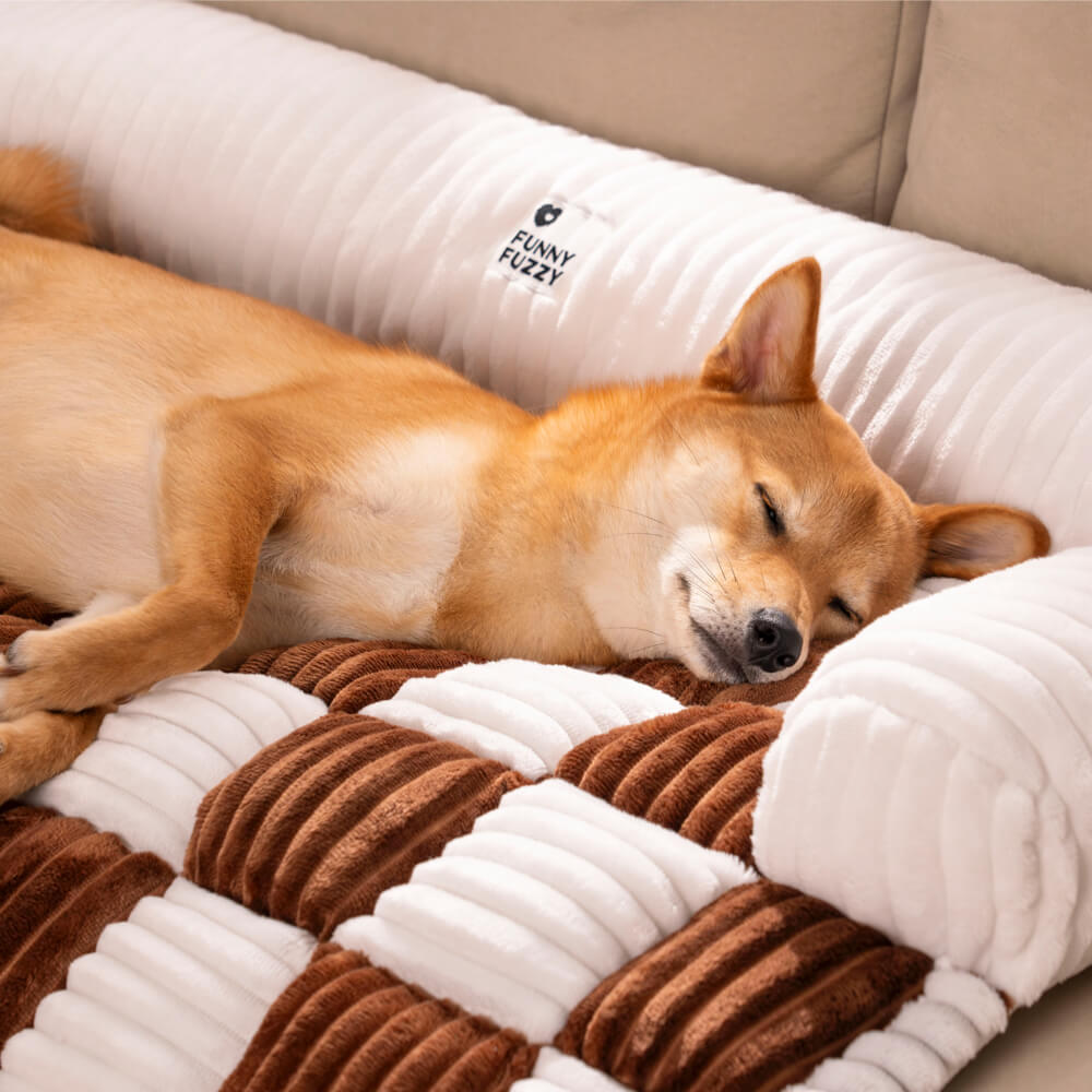 Plaid square dog cushion protective cover for sofa, furniture, and pets 61×70 cm Cream Beige Brown Coffee Gray | Sansoti