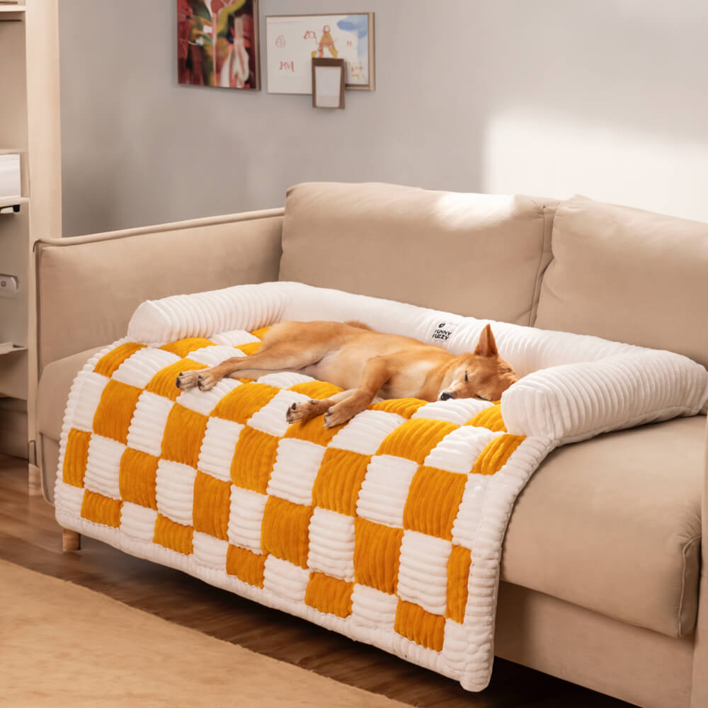 Plaid square dog cushion protective cover for sofa, furniture, and pets 61×70 cm Cream Beige Brown Coffee Gray | Sansoti