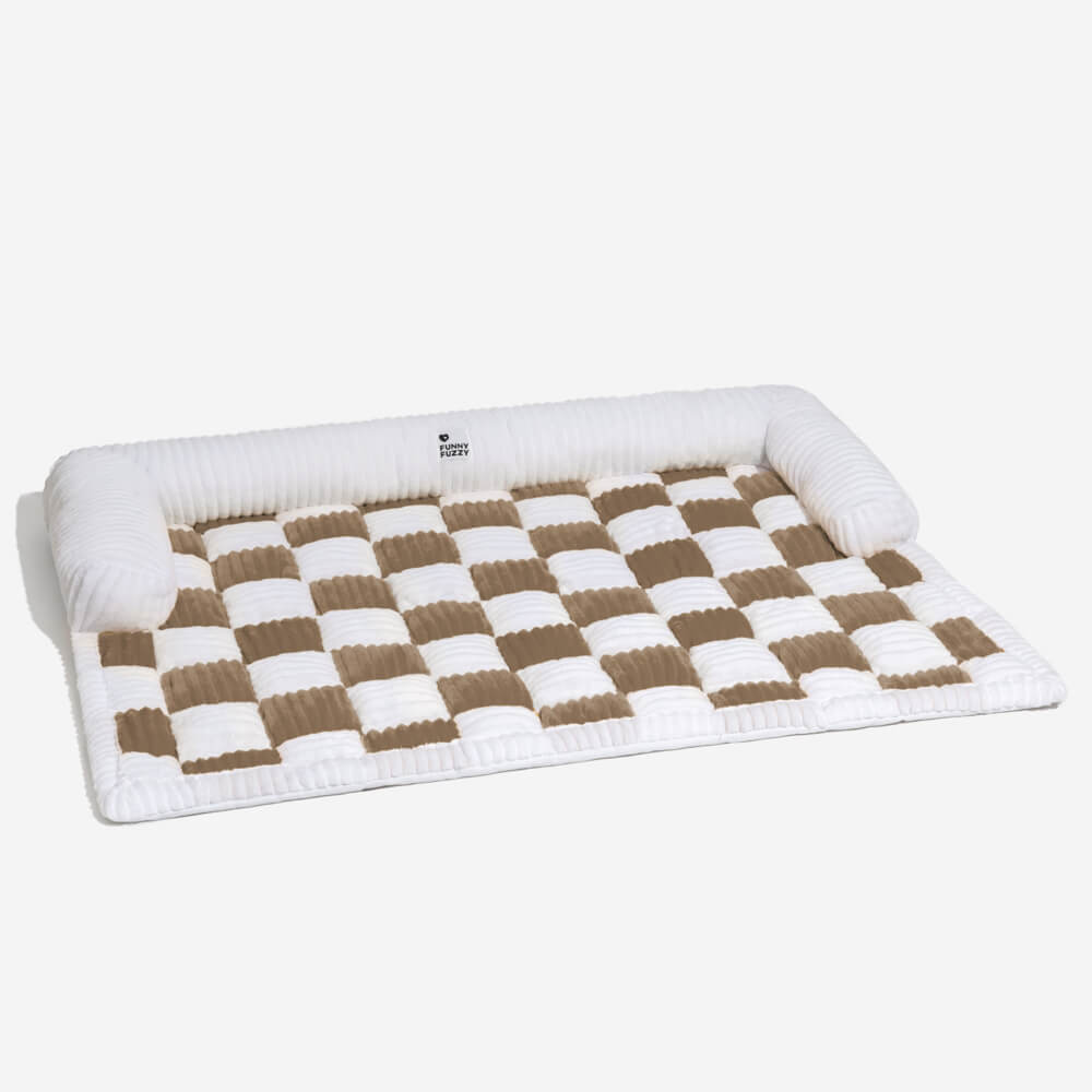 Plaid square dog cushion protective cover for sofa, furniture, and pets 61×70 cm Cream Beige Brown Coffee Gray | Sansoti