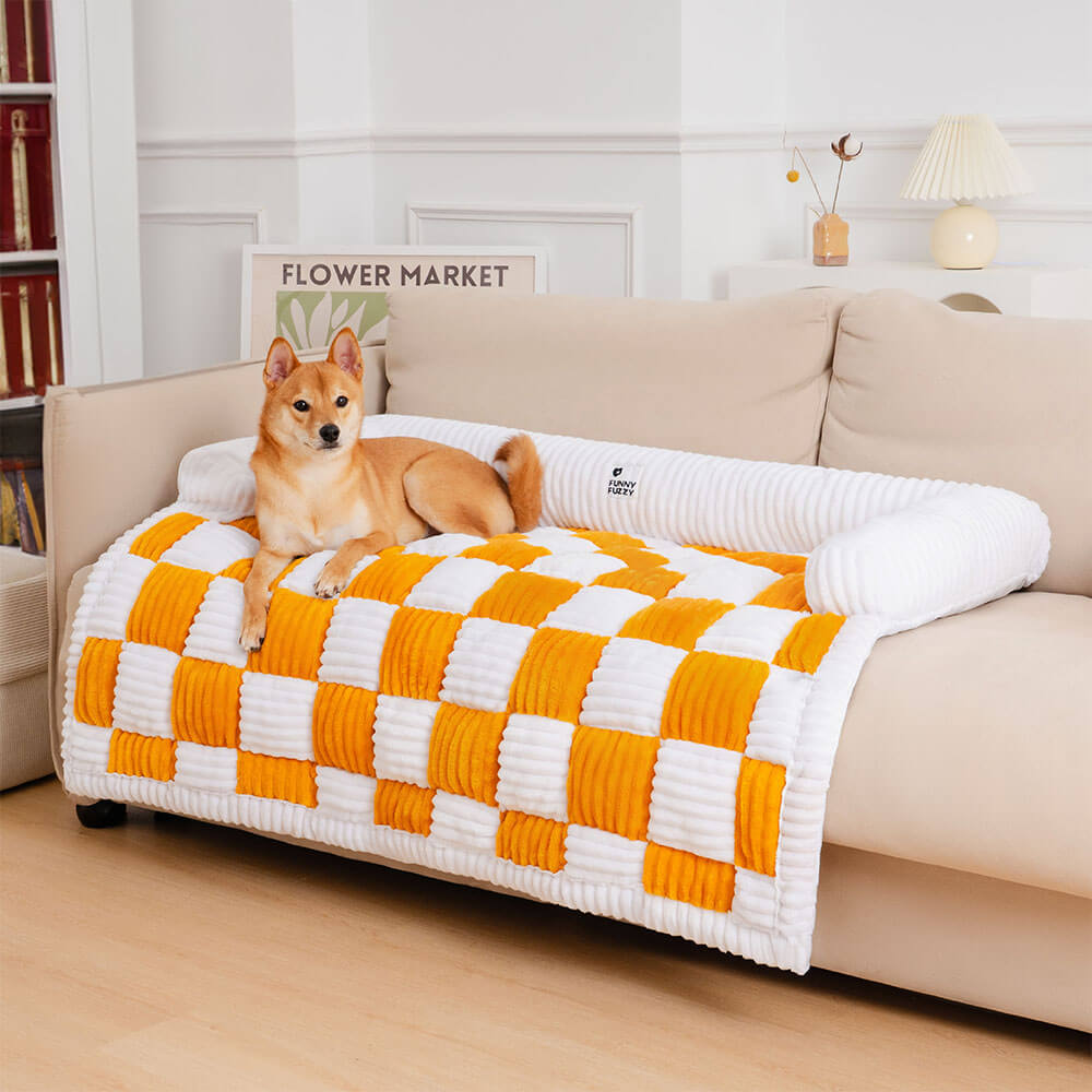 Plaid square dog cushion protective cover for sofa, furniture, and pets 61×70 cm Cream Beige Brown Coffee Gray | Sansoti