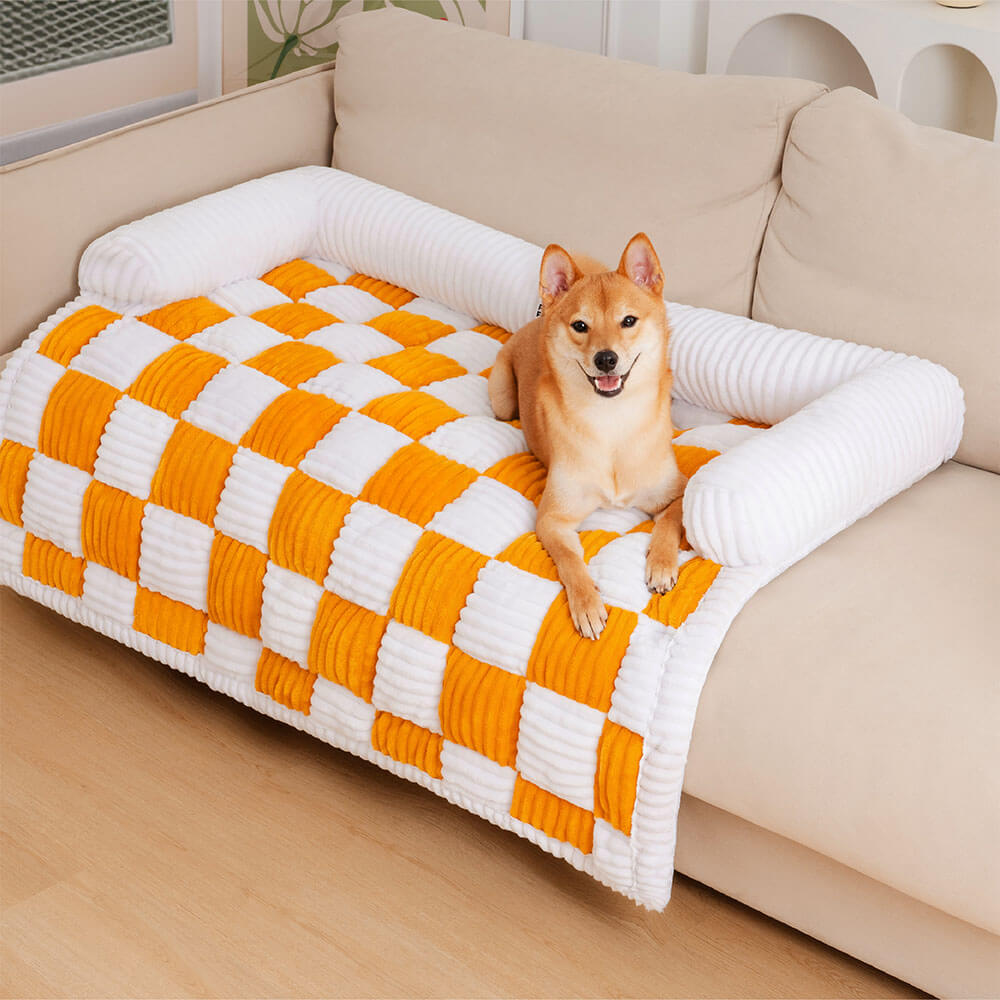 Plaid square dog cushion protective cover for sofa, furniture, and pets 61×70 cm Cream Beige Brown Coffee Gray | Sansoti