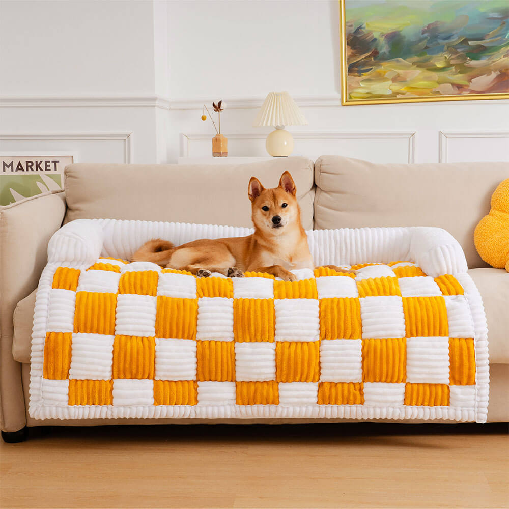 Plaid square dog cushion protective cover for sofa, furniture, and pets 61×70 cm Cream Beige Brown Coffee Gray | Sansoti
