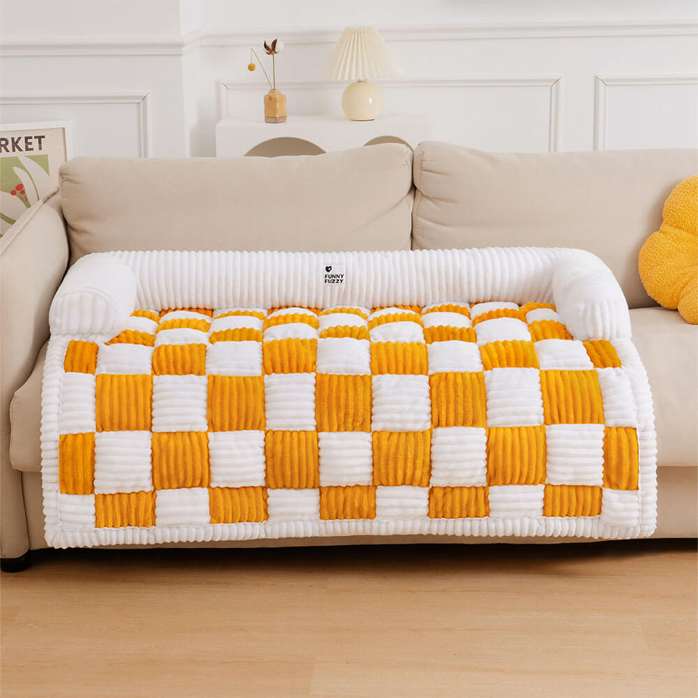 Plaid square dog cushion protective cover for sofa, furniture, and pets 61×70 cm Cream Beige Brown Coffee Gray | Sansoti