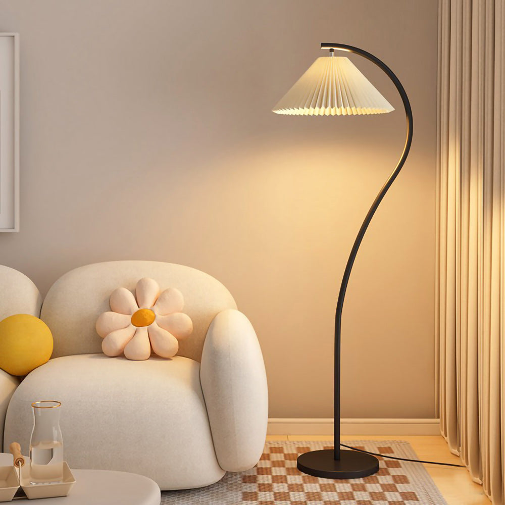 Gefaltete Stehlampe mit Stoffschirm – Modernes Design Schwarz Beige Grün Gold – 155cm Hoch E26/E27 – Dimmbar | Sansoti
