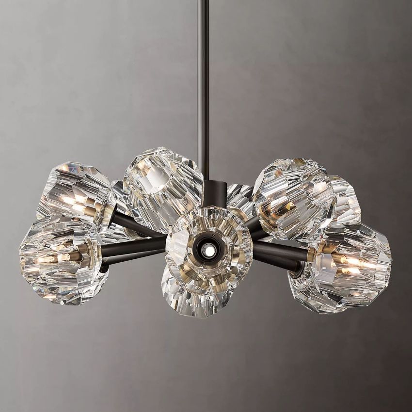 Round Crystal Chandelier Brass K9 Crystal LED Pendant Light Dining Room Living Room Entrance Chic Luxury Lighting | Sansoti