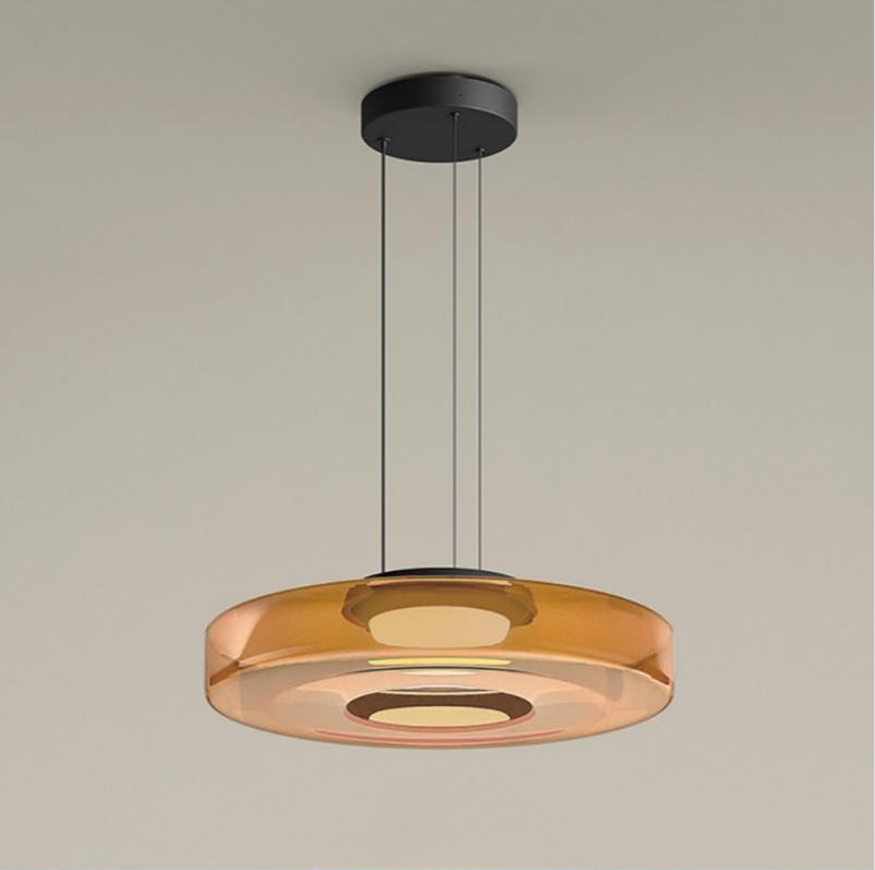 Lámpara colgante de vidrio LED, ámbar, verde y gris, varios niveles, salón, comedor y cocina, plafón moderno, ambiente Bauhaus | Sansoti