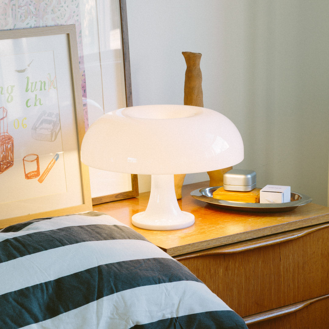 Table Lamp Acrylic Mushroom Design White 32cm Nightstand Lamp Bedroom Ambient Lighting | Sansoti