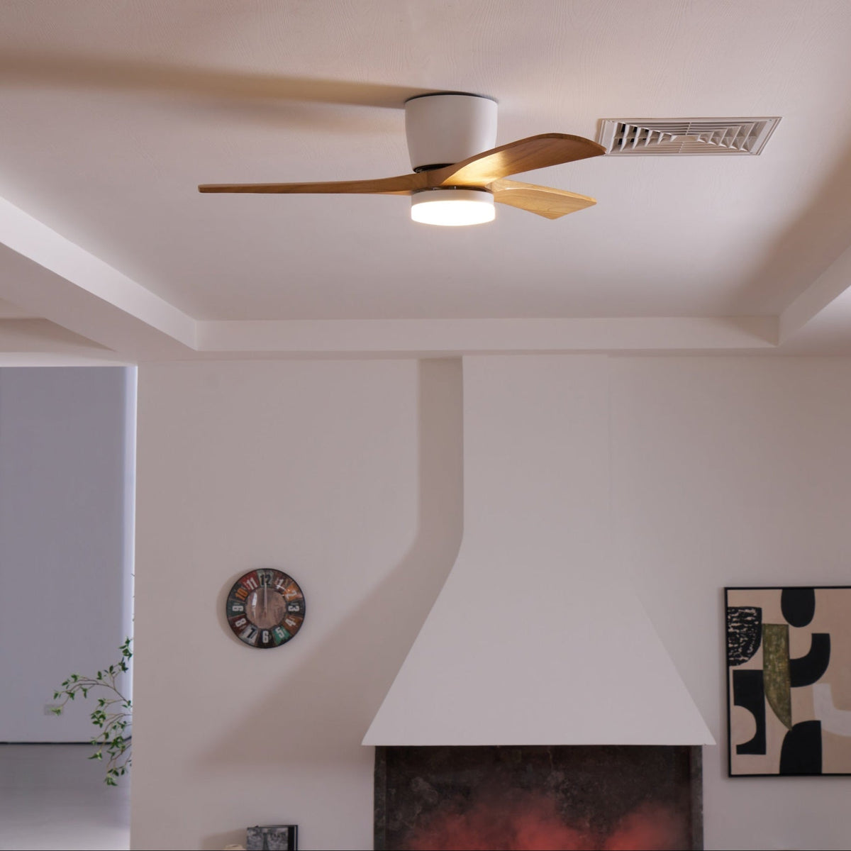 Ceiling fan with lighting 106-132 cm wood-look remote control 6 speeds living room bedroom | Sansoti