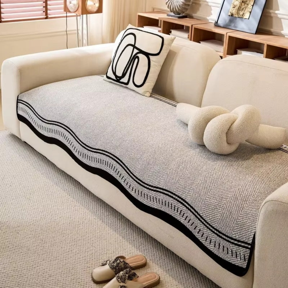 Wavy Non-Slip Sofa Cover - Modern Furniture Protection with Decorative Wave Edge | Sansoti