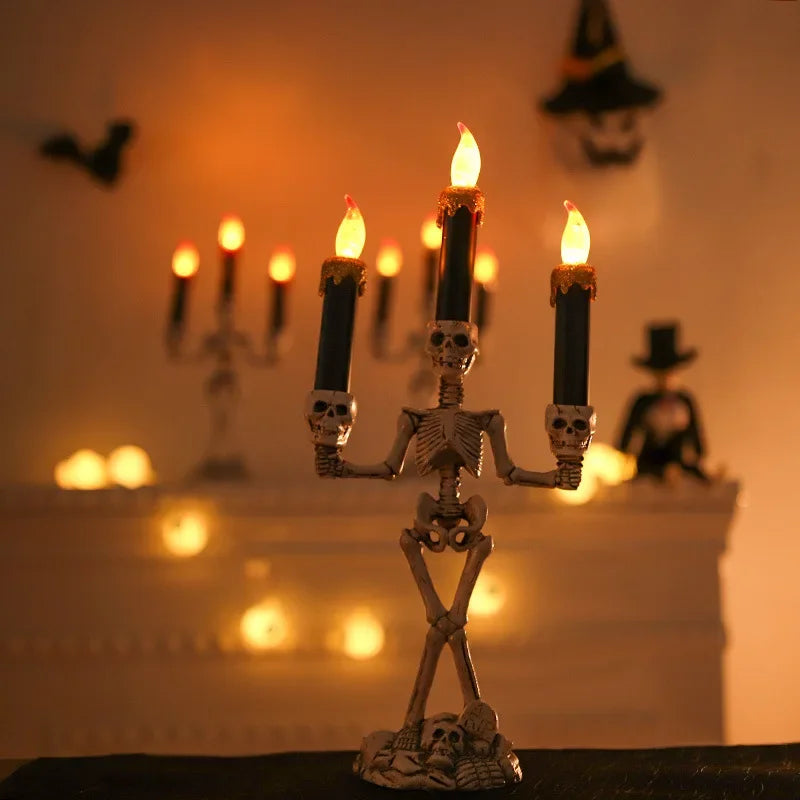 LED Skull Candle Holder with Flameless Candle, Gold-Colored Halloween Decoration, Gothic Interior Mood Lighting | Sansoti