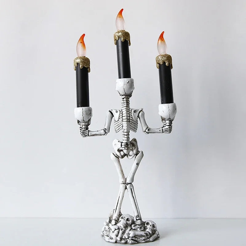 LED Skull Candle Holder with Flameless Candle, Gold-Colored Halloween Decoration, Gothic Interior Mood Lighting | Sansoti