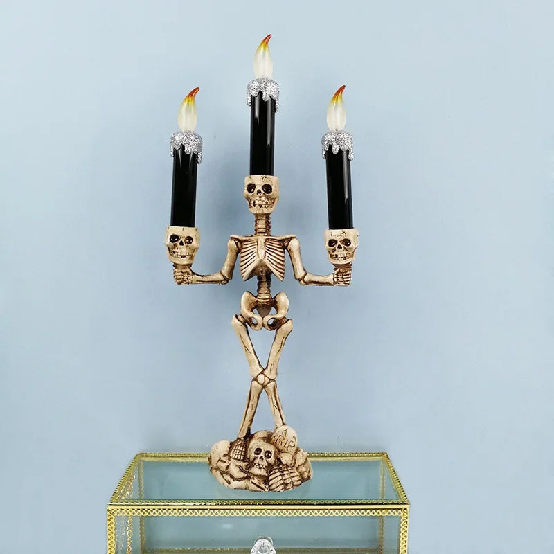 LED Skull Candle Holder with Flameless Candle, Gold-Colored Halloween Decoration, Gothic Interior Mood Lighting | Sansoti